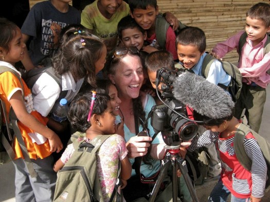 Gail shooting feature doc "Opening Our Eyes" at the Kopila Valley Primary School, Surkhet, Nepal